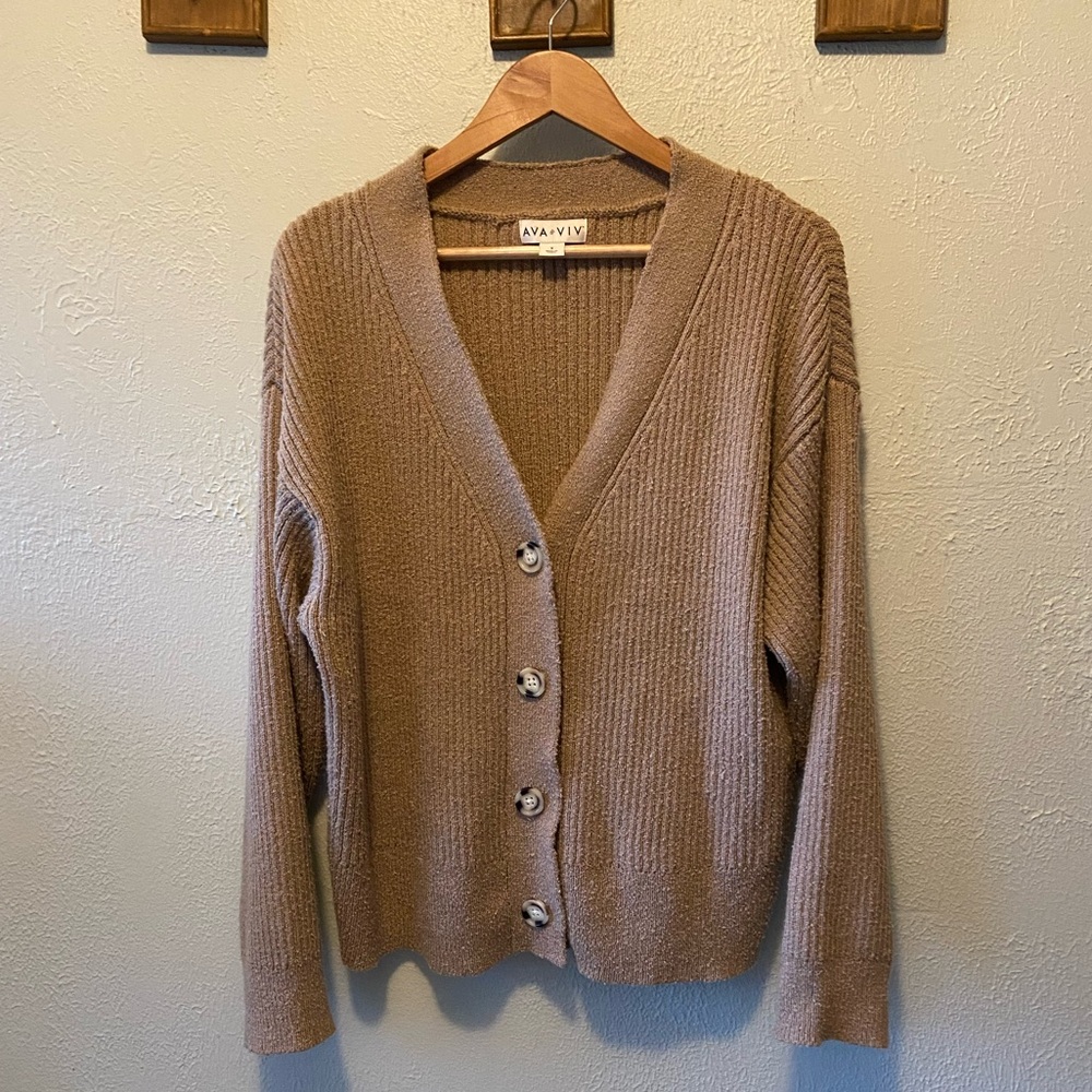 Ava & Viv Oatmeal Button Up Cardigan